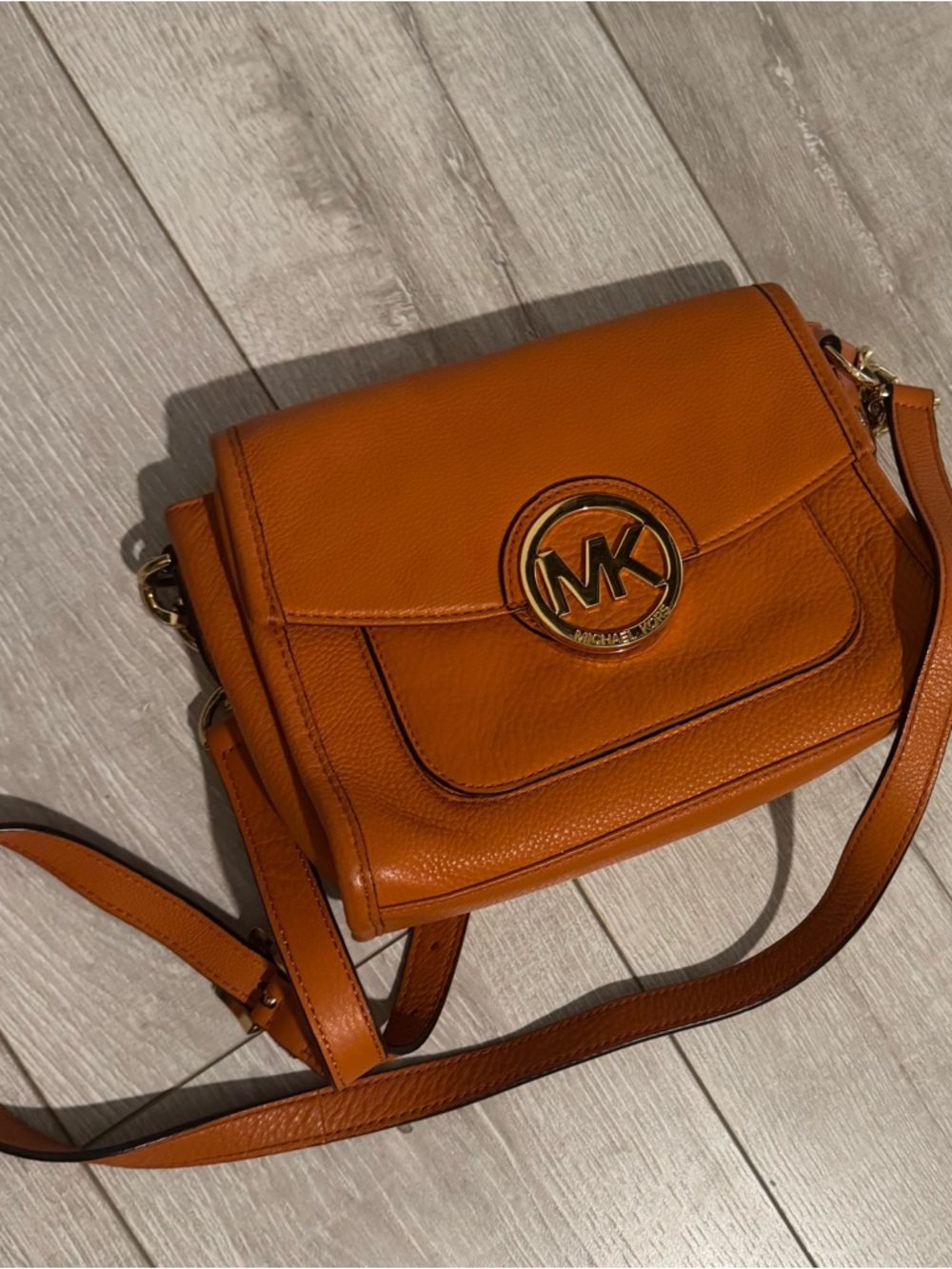 Michael Kors Orange Leather Crossbody with Gold MK Emblem